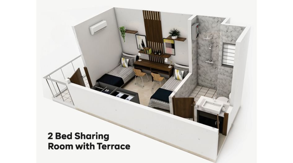 Profit-Pods-Floor-Plan-2 Bed- Sharing-with-Terrace